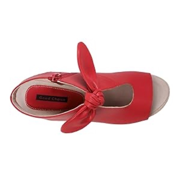 Good Choice Kimora Red Bow Detail Open-Toe Block Heel Shooties Sz 7.5 BNWB - Picture 2 of 8